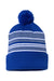 Sportsman SP60 Mens Striped Pom-Pom Cuffed Beanie Royal Blue/White/Grey Flat Front