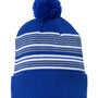 Sportsman Mens Striped Pom-Pom Cuffed Beanie - Royal Blue/White/Grey - NEW