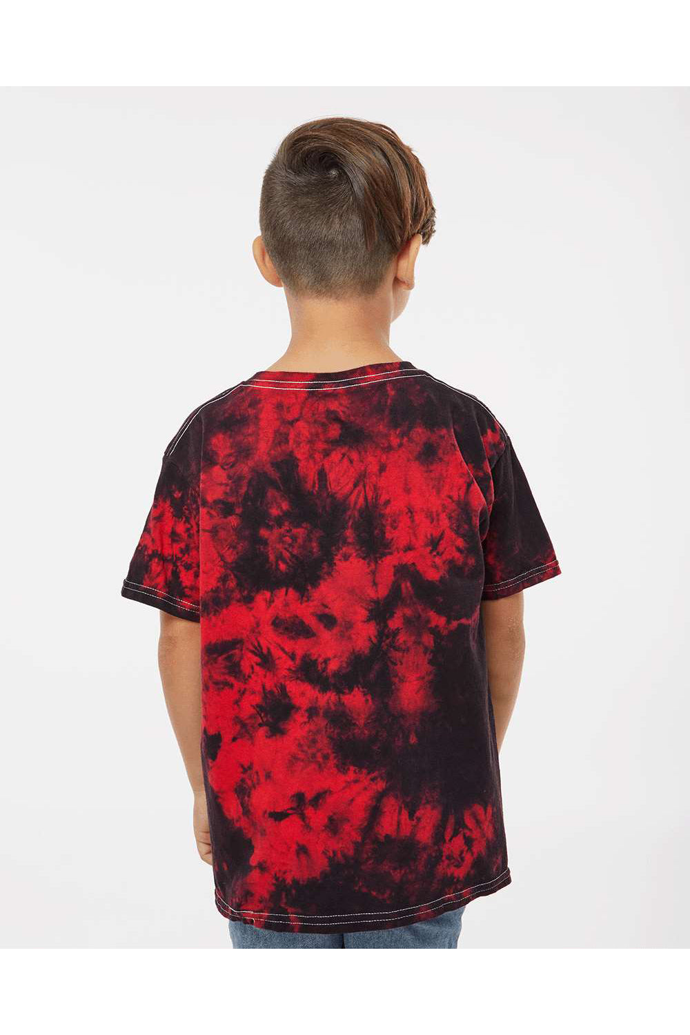 Dyenomite 20BCR Youth Crystal Tie Dyed Short Sleeve Crewneck T-Shirt Black/Red Crystal Model Back