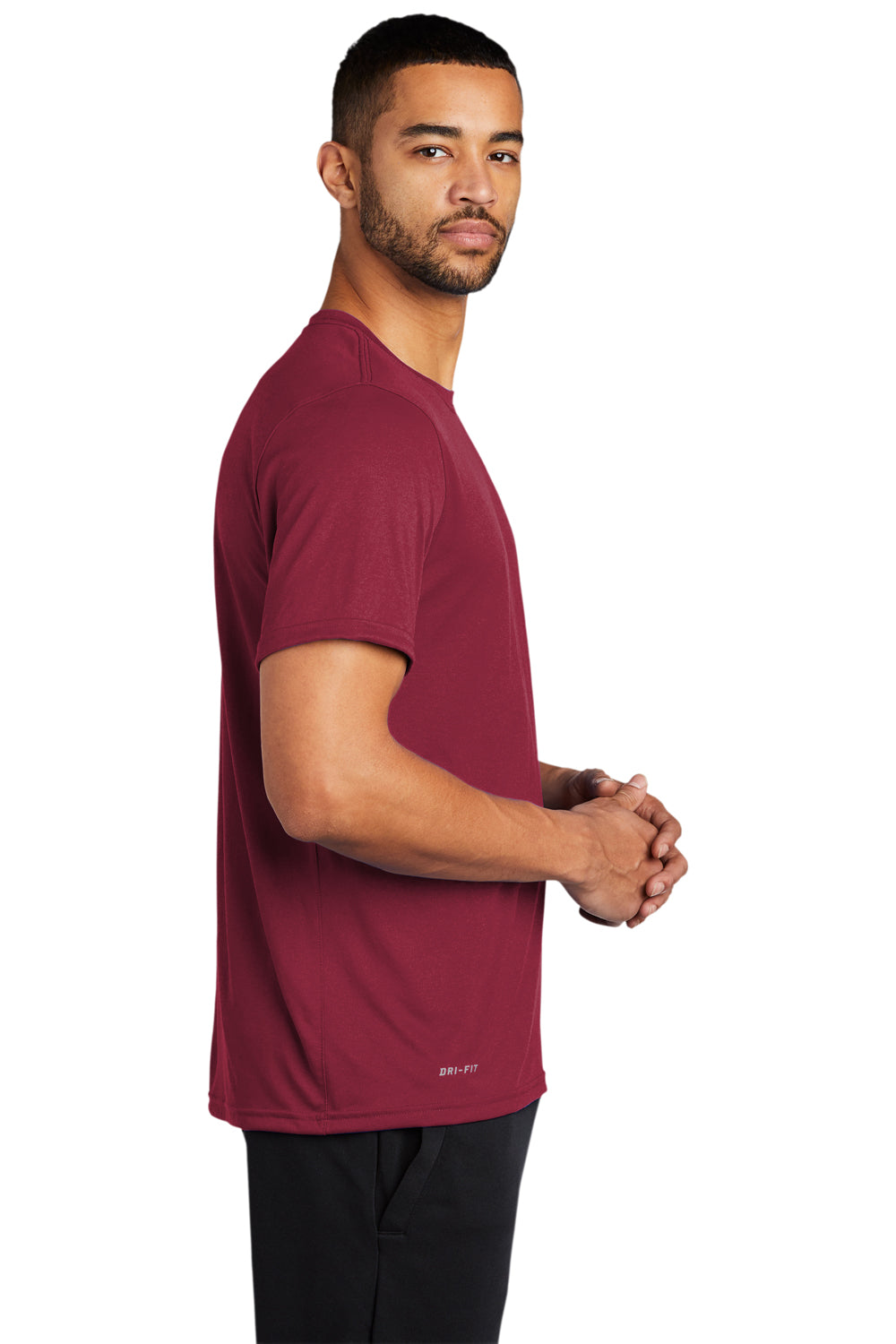 Nike 727982 Mens Legend Dri-Fit Moisture Wicking Short Sleeve Crewneck T-Shirt Team Maroon Model Side