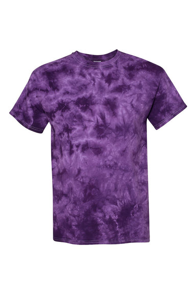 Dyenomite 200CR Mens Crystal Tie Dyed Short Sleeve Crewneck T-Shirt Purple Flat Front