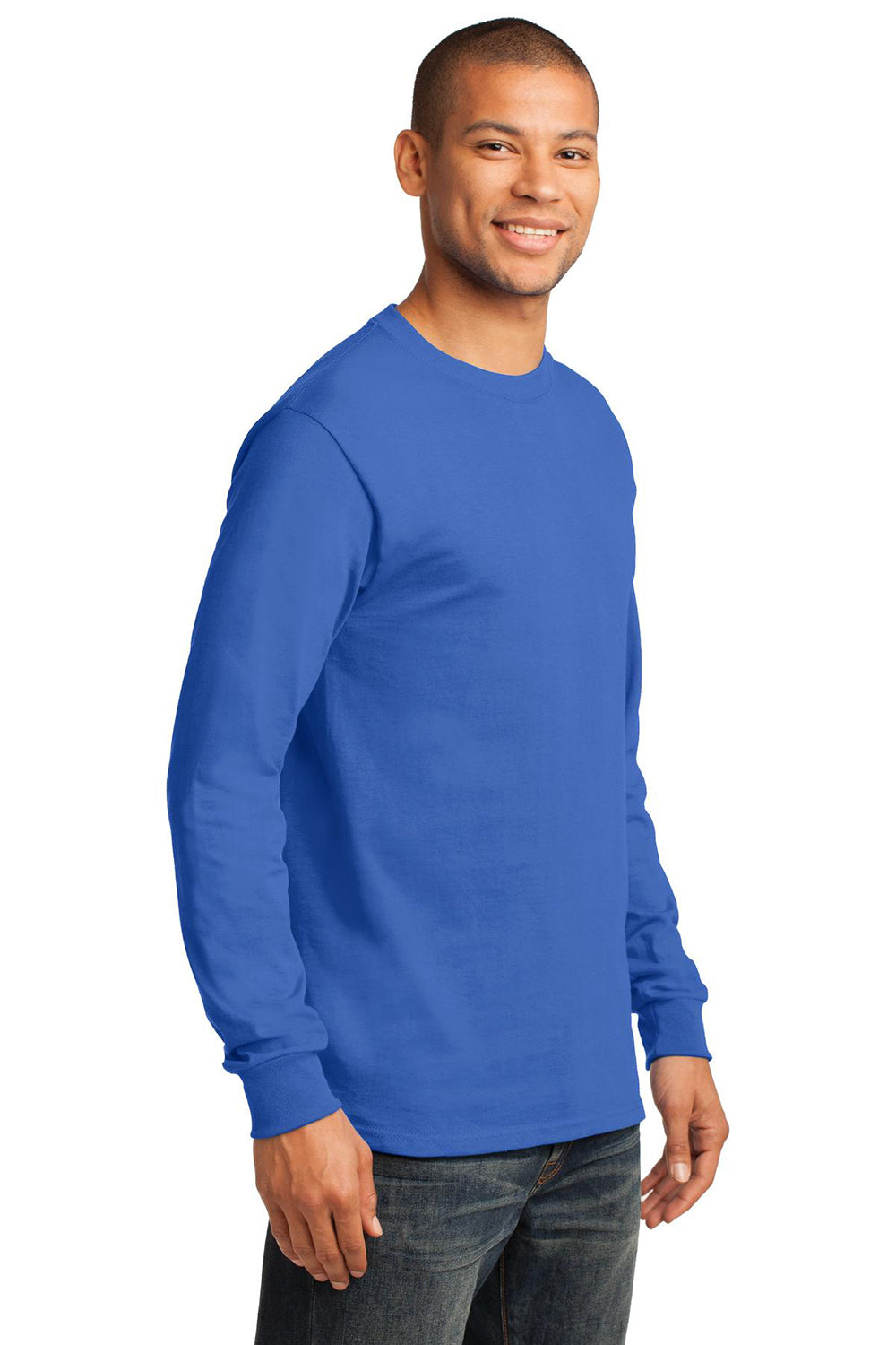 Port & Company PC61LS/PC61LST Mens Essential Long Sleeve Crewneck T-Shirt Royal Blue Model 3q