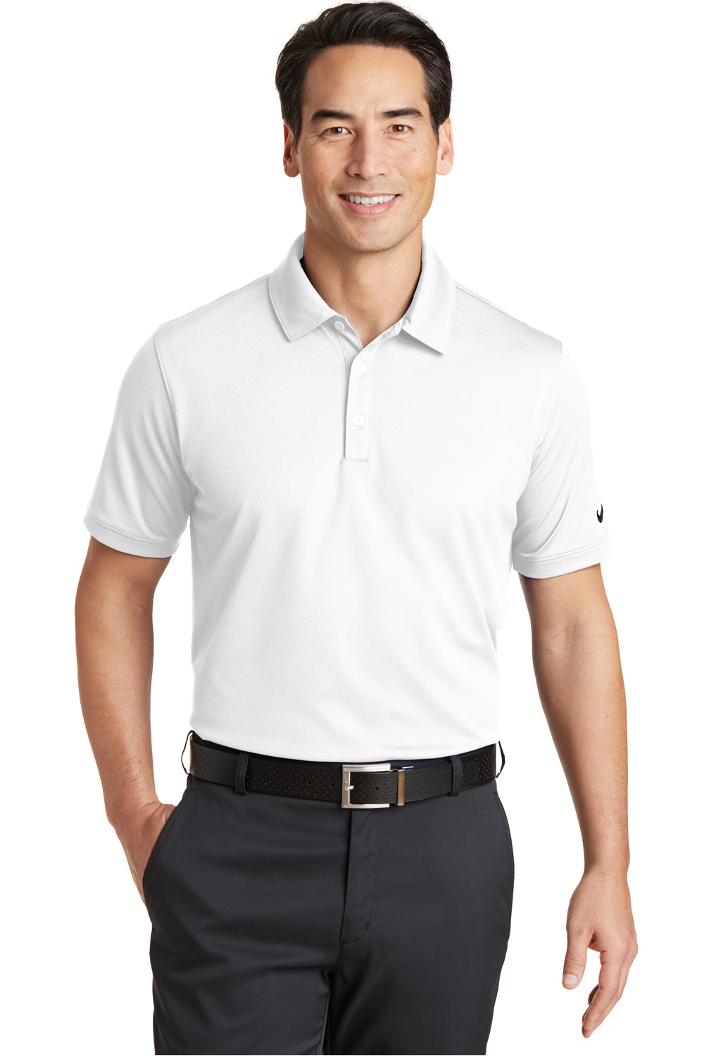 Nike 746099 Mens Icon Dri-Fit Moisture Wicking Short Sleeve Polo Shirt White Model Front