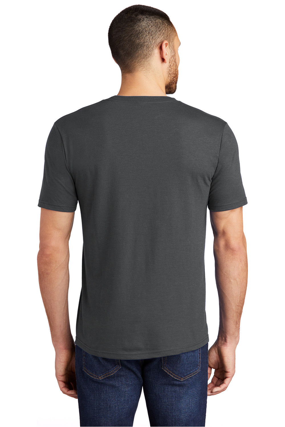 District DM130 Mens Perfect Tri Short Sleeve Crewneck T-Shirt Charcoal Grey Model Back