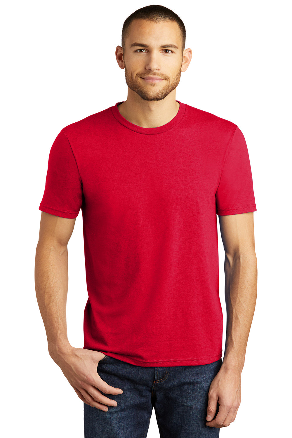 District DM130 Mens Perfect Tri Short Sleeve Crewneck T-Shirt Classic Red Model Front