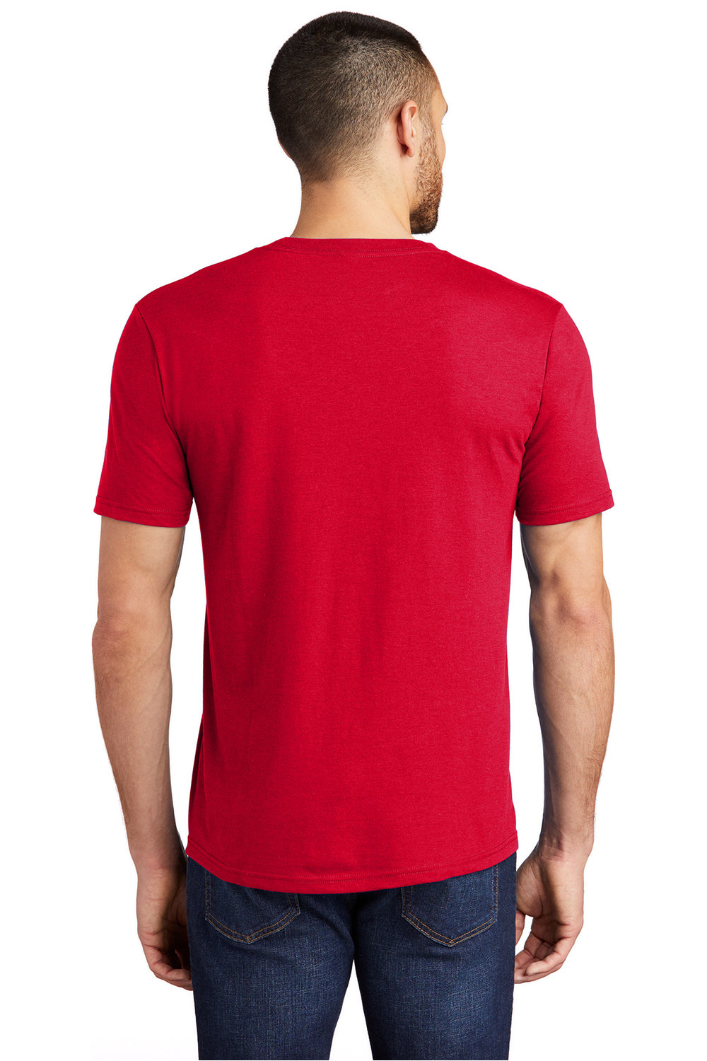 District DM130 Mens Perfect Tri Short Sleeve Crewneck T-Shirt Classic Red Model Back