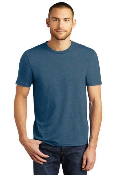 District DM130 Mens Perfect Tri Short Sleeve Crewneck T-Shirt Heather Neptune Blue Model Front