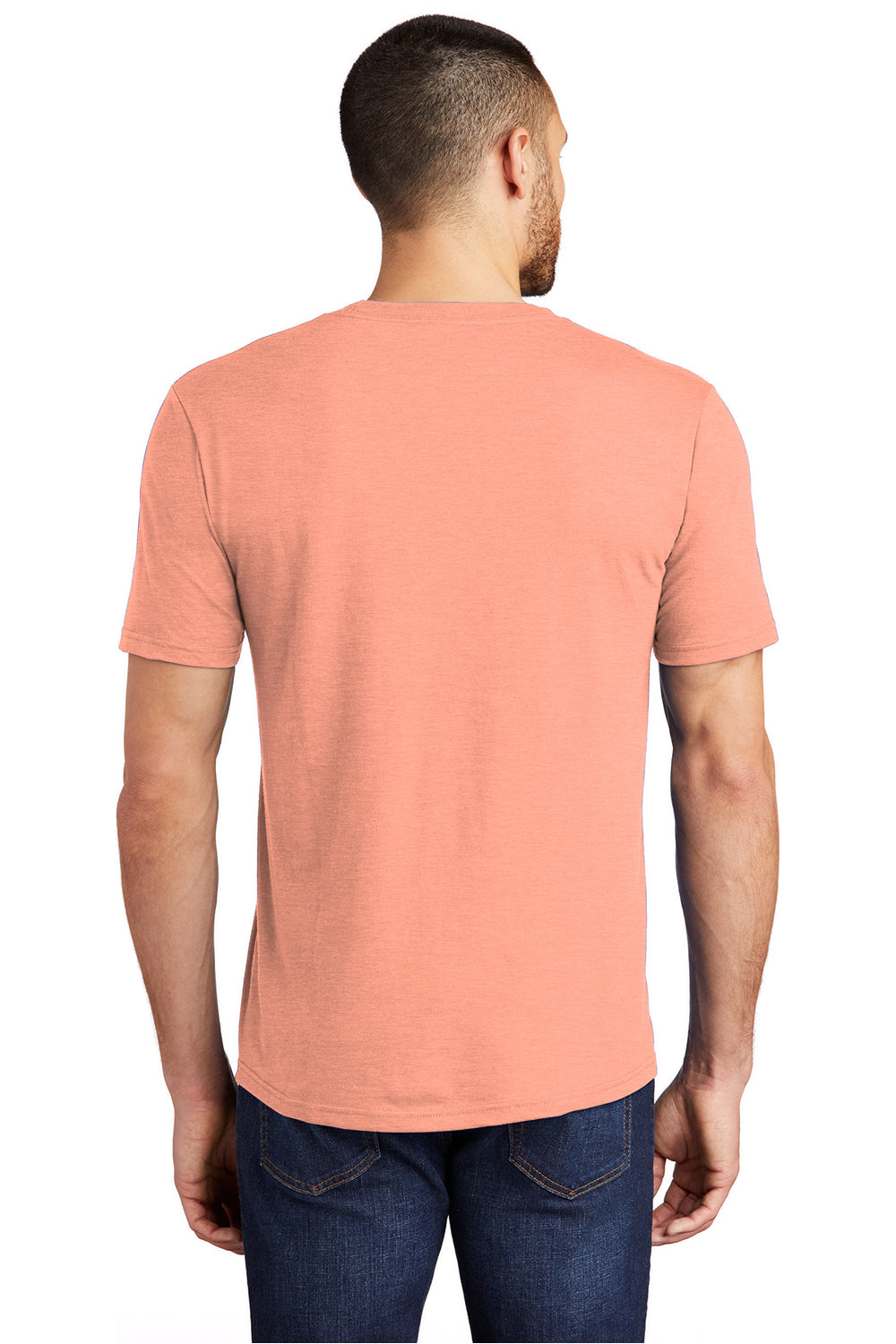 District DM130 Mens Perfect Tri Short Sleeve Crewneck T-Shirt Heather Dusty Peach Model Back