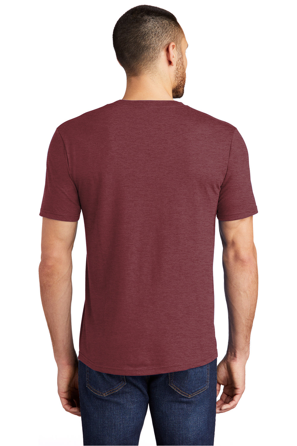 District DM130 Mens Perfect Tri Short Sleeve Crewneck T-Shirt Maroon Frost Model Back