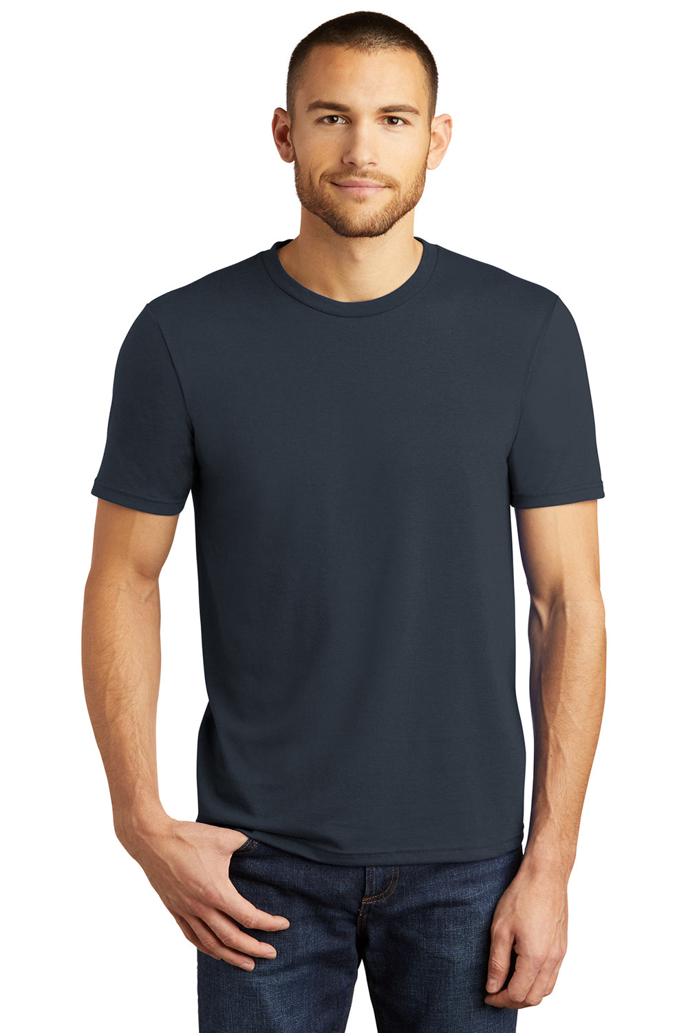 District DM130 Mens Perfect Tri Short Sleeve Crewneck T-Shirt New Navy Blue Model Front