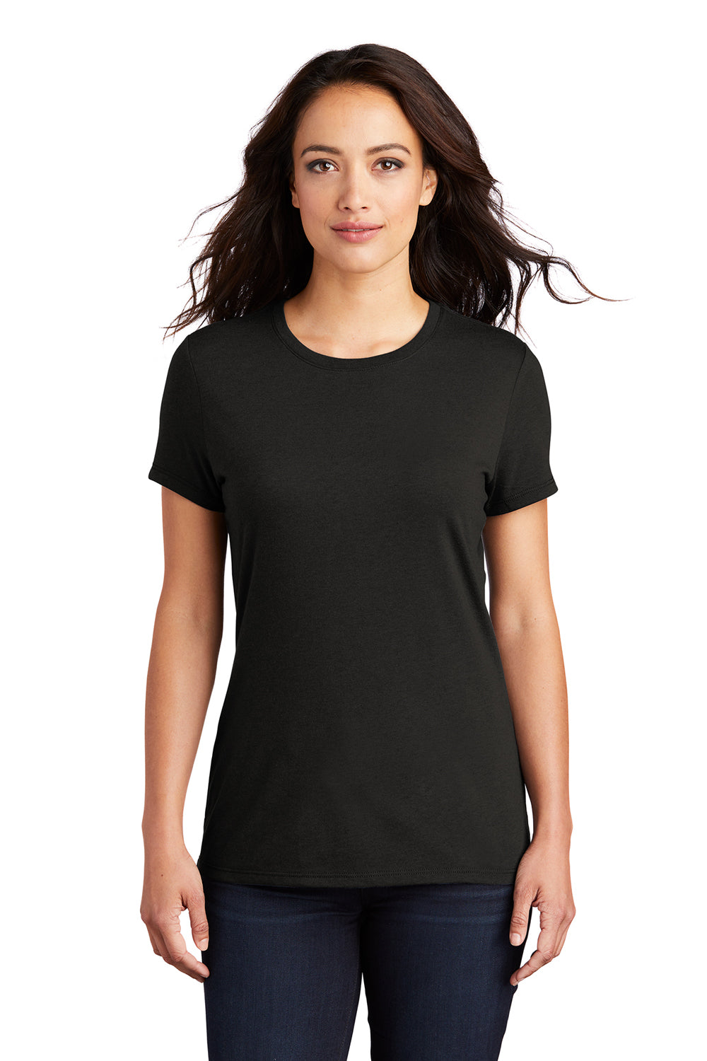 District DM130L Womens Perfect Tri Short Sleeve Crewneck T-Shirt Black Model Front