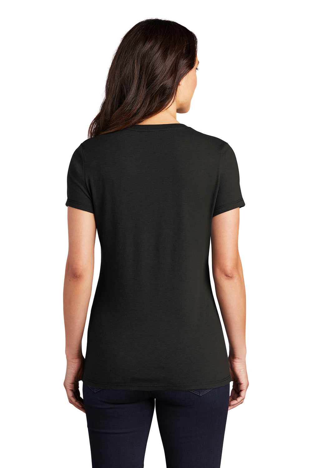 District DM130L Womens Perfect Tri Short Sleeve Crewneck T-Shirt Black Model Back