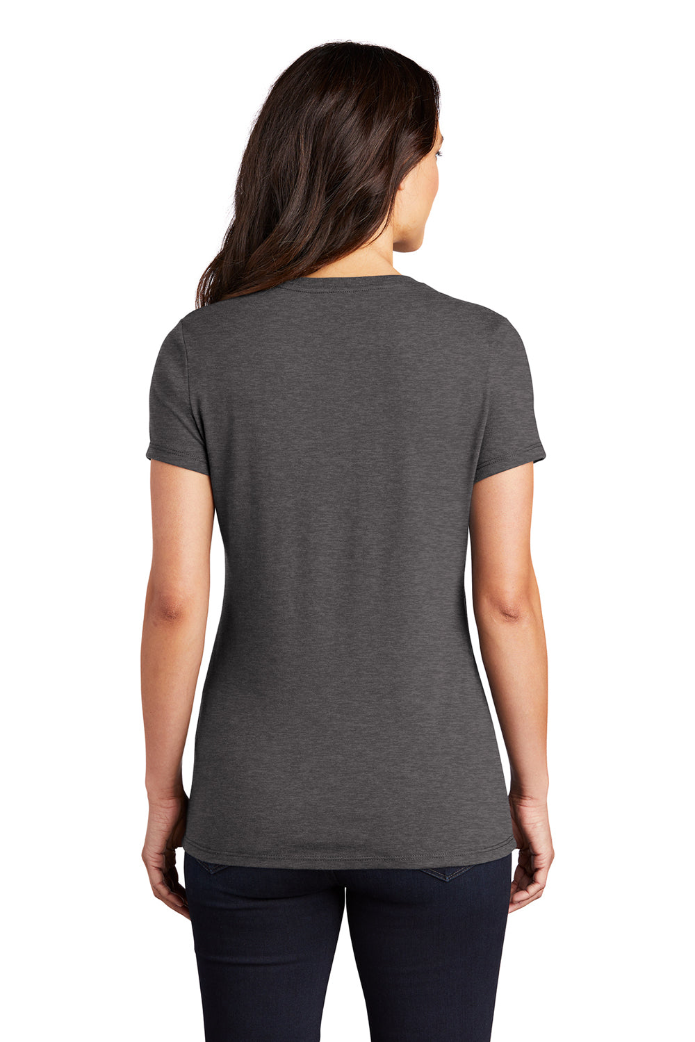 District DM130L Womens Perfect Tri Short Sleeve Crewneck T-Shirt Heather Charcoal Grey Model Back