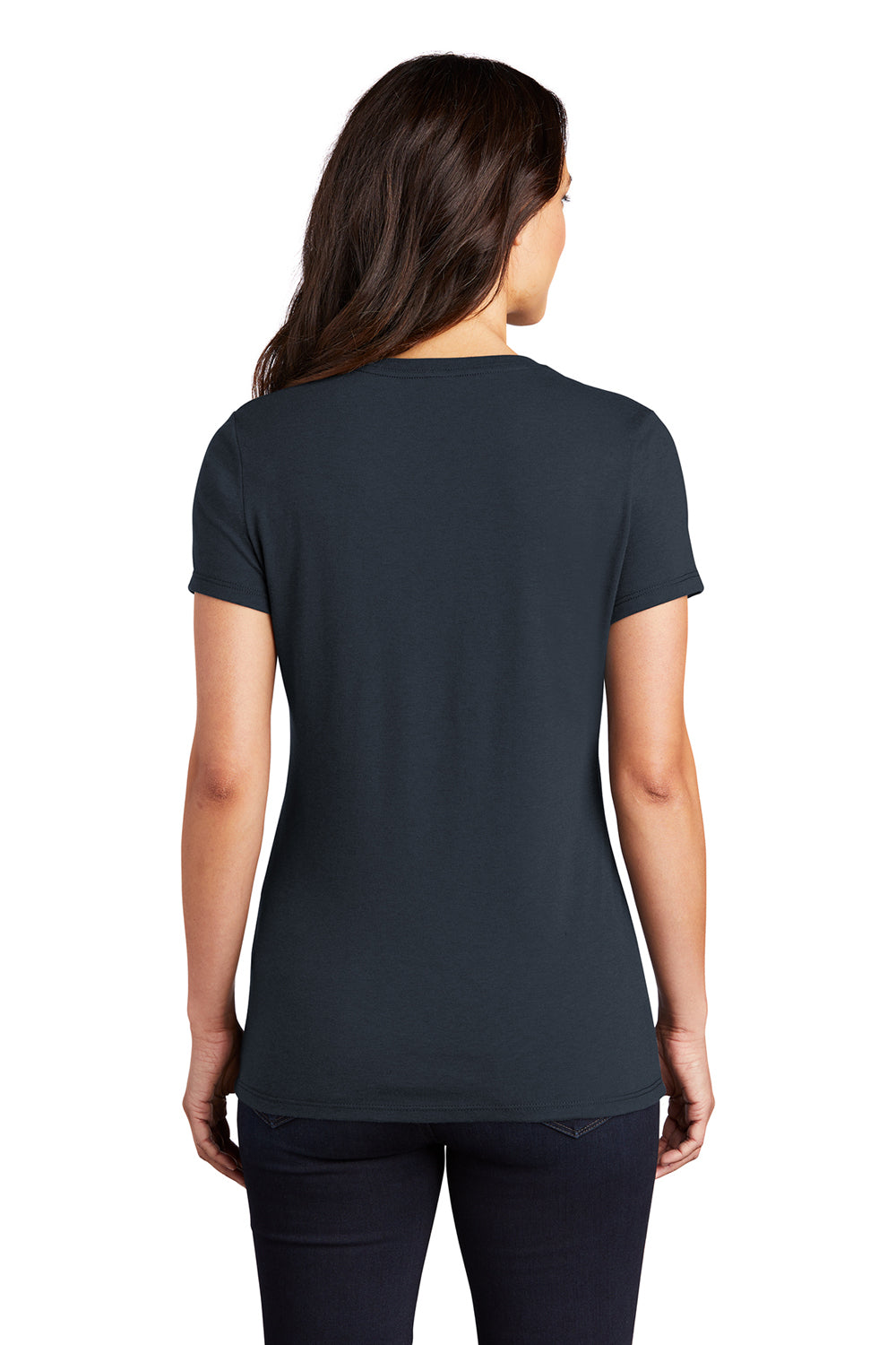 District DM130L Womens Perfect Tri Short Sleeve Crewneck T-Shirt New Navy Blue Model Back