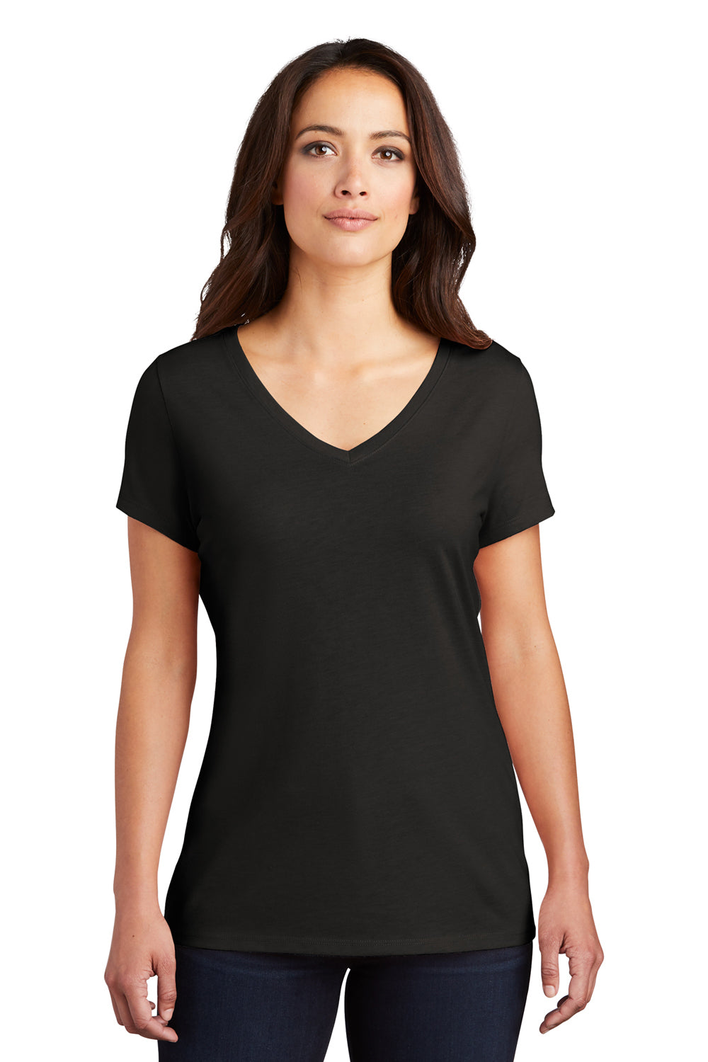 District DM1350L Womens Perfect Tri Short Sleeve V-Neck T-Shirt Black Model Front