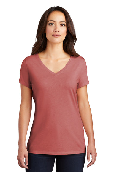 District DM1350L Womens Perfect Tri Short Sleeve V-Neck T-Shirt Blush Frost Model Front