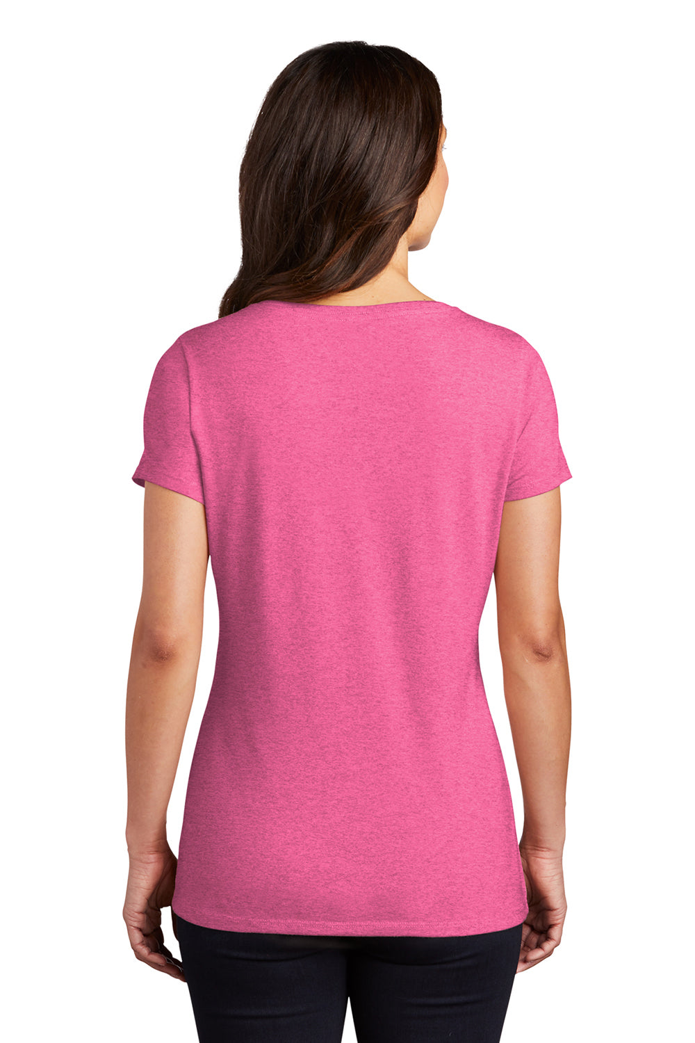 District DM1350L Womens Perfect Tri Short Sleeve V-Neck T-Shirt Fuchsia Pink Frost Model Back