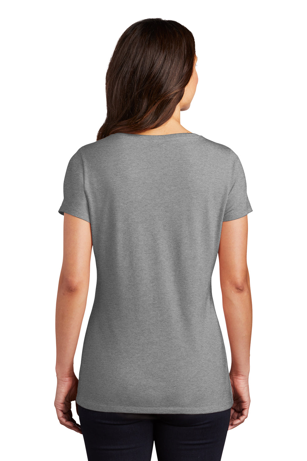 District DM1350L Womens Perfect Tri Short Sleeve V-Neck T-Shirt Grey Frost Model Back