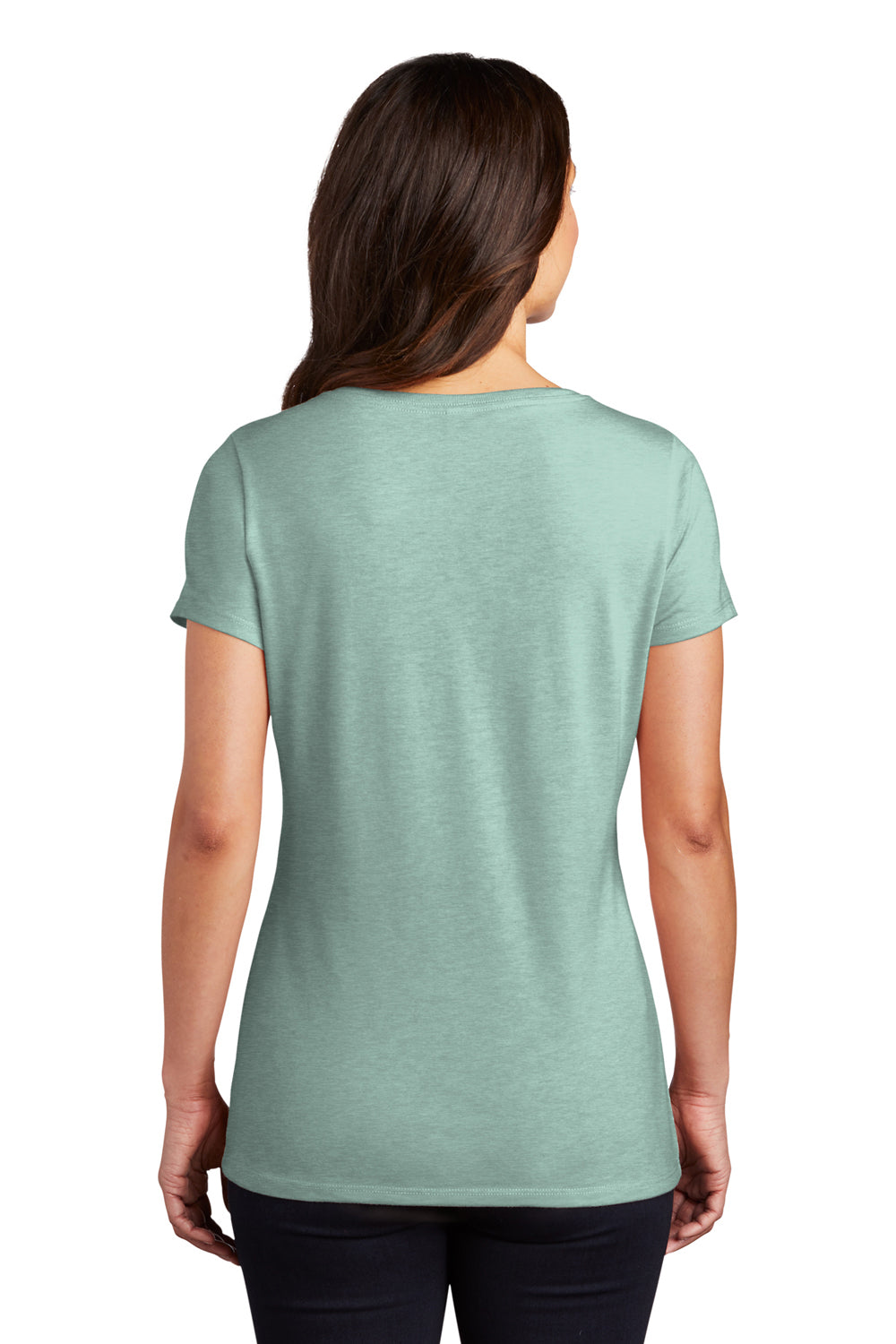 District DM1350L Womens Perfect Tri Short Sleeve V-Neck T-Shirt Heather Dusty Sage Model Back