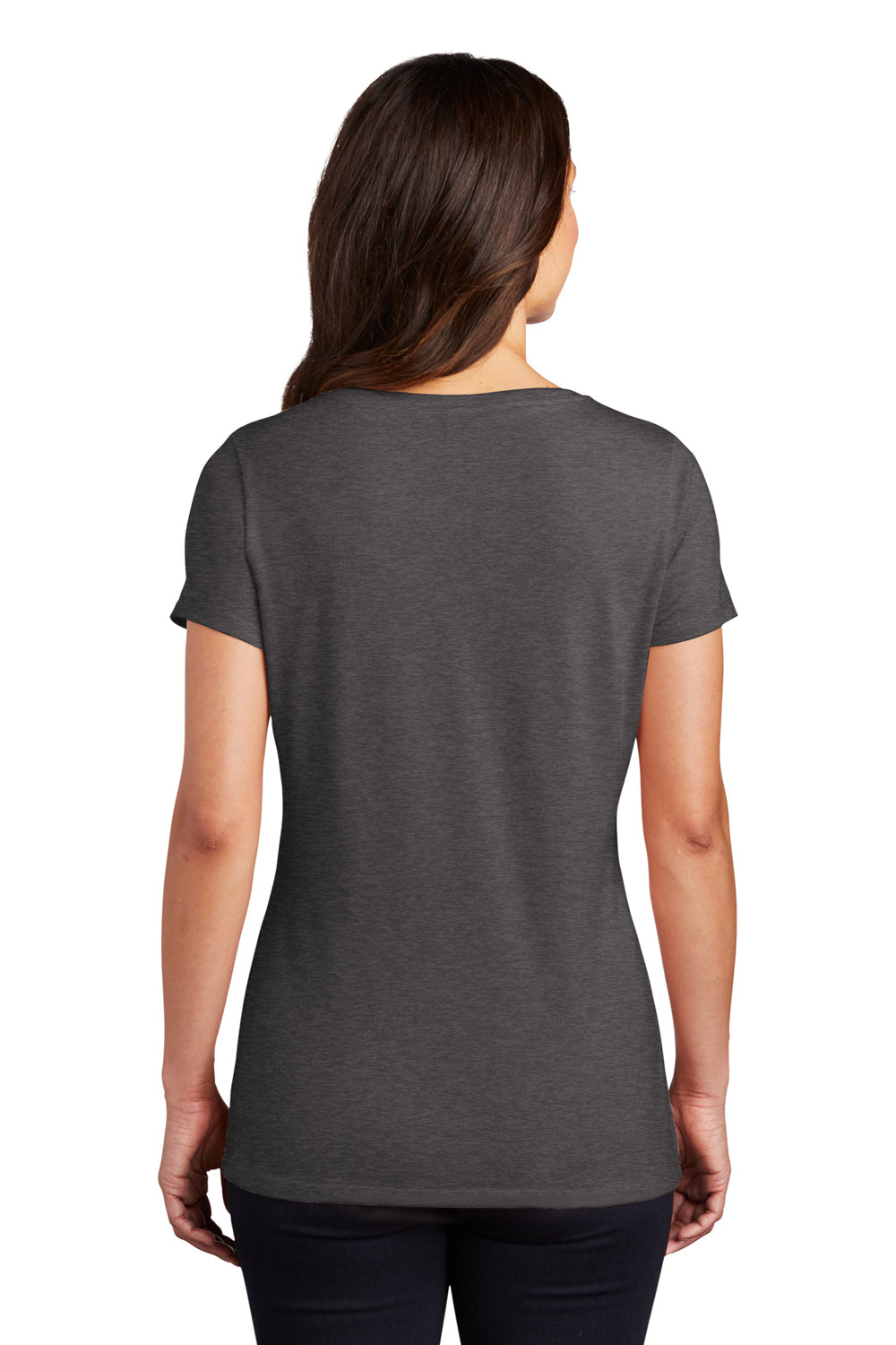 District DM1350L Womens Perfect Tri Short Sleeve V-Neck T-Shirt Heather Charcoal Grey Model Back