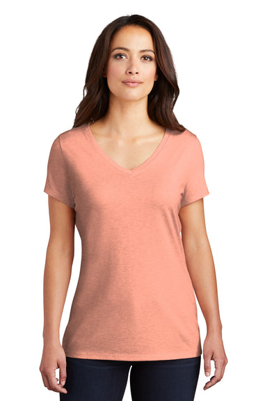 District DM1350L Womens Perfect Tri Short Sleeve V-Neck T-Shirt Heather Dusty Peach Model Front