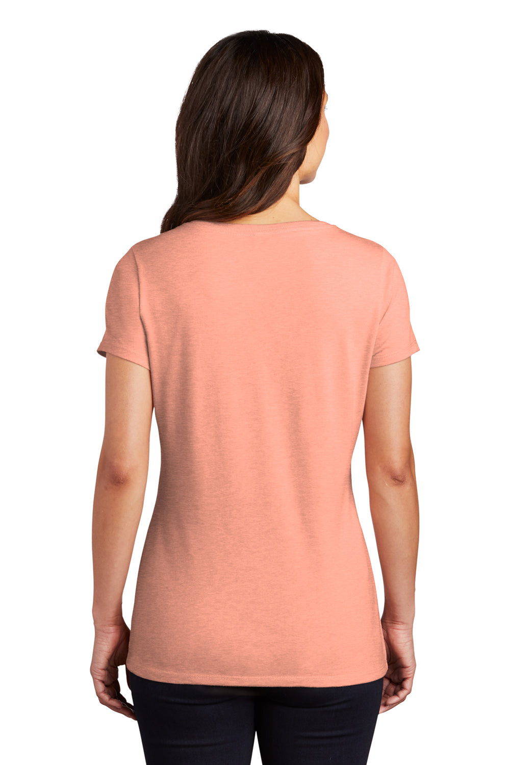 District DM1350L Womens Perfect Tri Short Sleeve V-Neck T-Shirt Heather Dusty Peach Model Back