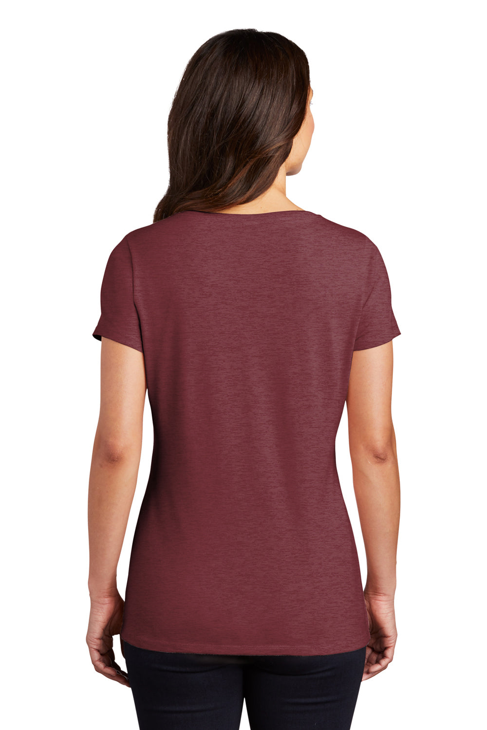 District DM1350L Womens Perfect Tri Short Sleeve V-Neck T-Shirt Maroon Frost Model Back