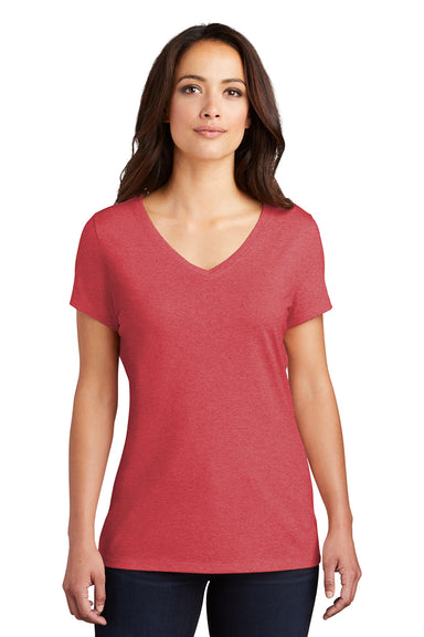 District DM1350L Womens Perfect Tri Short Sleeve V-Neck T-Shirt Red Frost Model Front