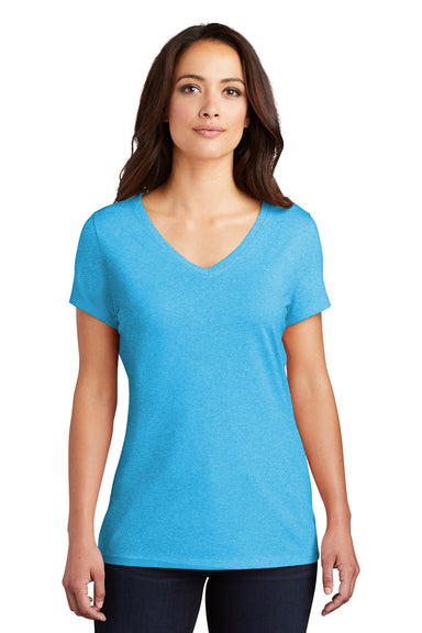 District DM1350L Womens Perfect Tri Short Sleeve V-Neck T-Shirt Turquoise Blue Frost Model Front