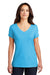 District DM1350L Womens Perfect Tri Short Sleeve V-Neck T-Shirt Turquoise Blue Frost Model Front