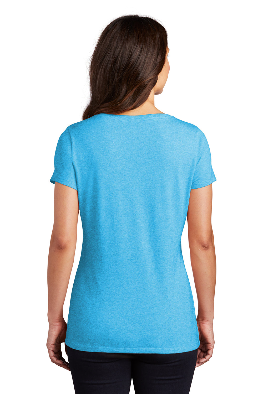 District DM1350L Womens Perfect Tri Short Sleeve V-Neck T-Shirt Turquoise Blue Frost Model Back