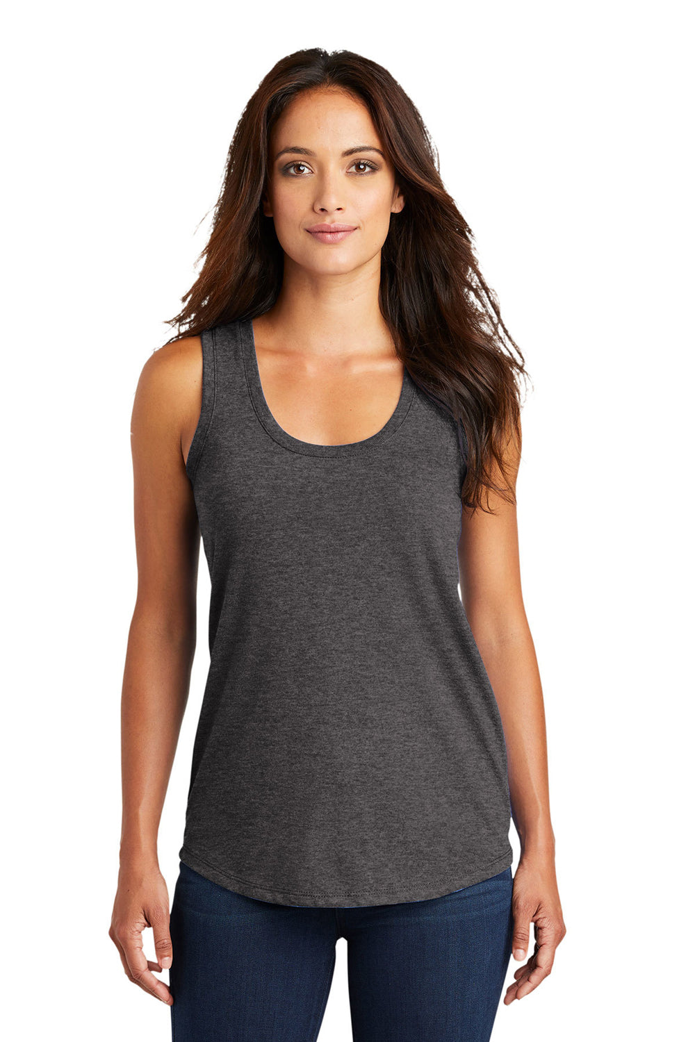 District DM138L Womens Perfect Tri Tank Top Heather Charcoal Grey Model Front