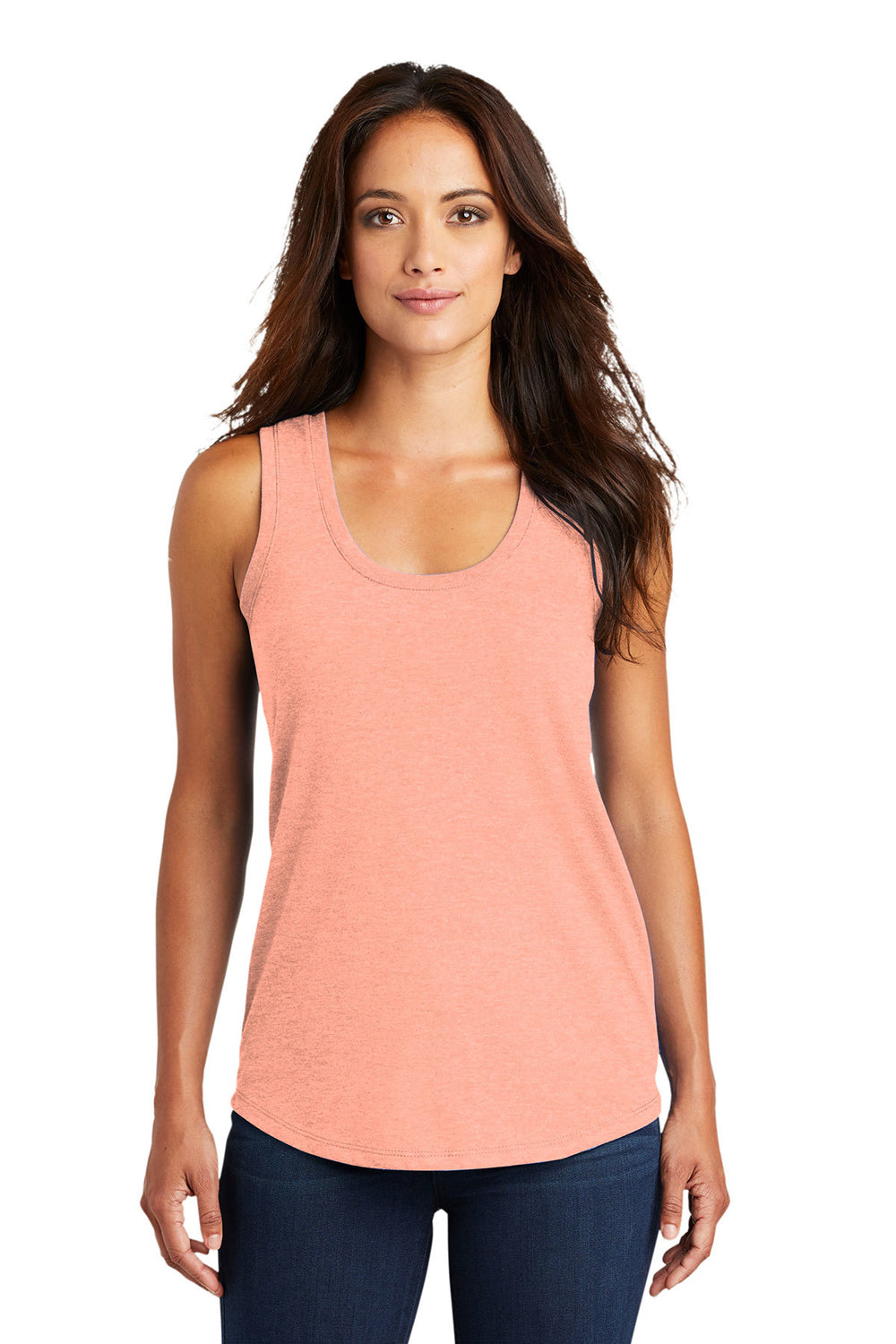 District DM138L Womens Perfect Tri Tank Top Heather Dusty Peach Model Front