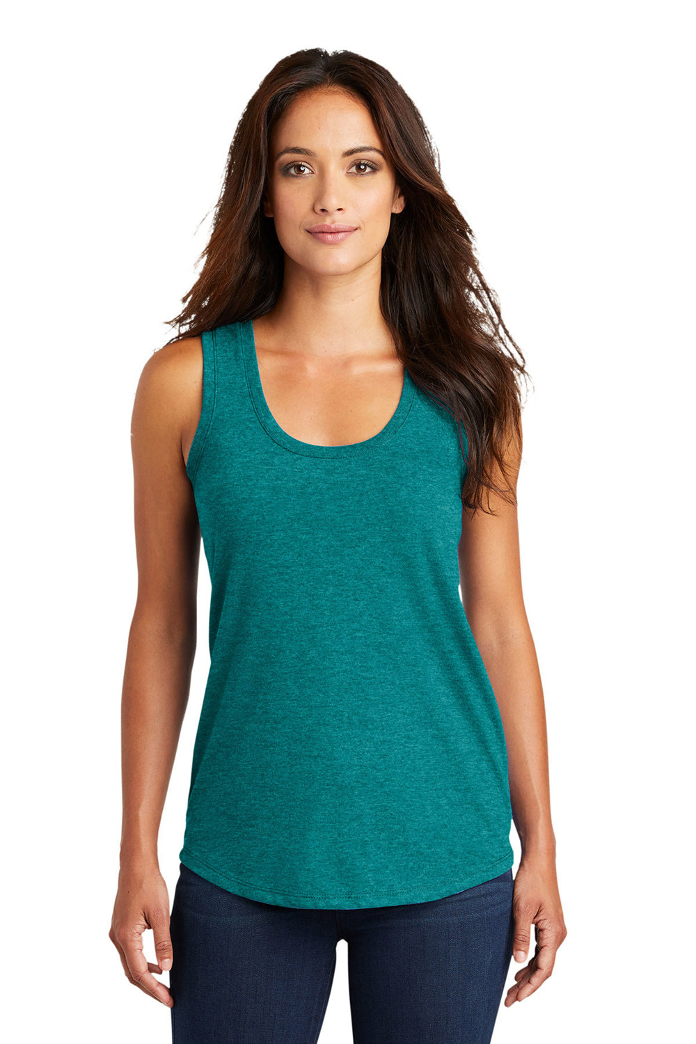 District DM138L Womens Perfect Tri Tank Top Heather Teal Blue Model Front