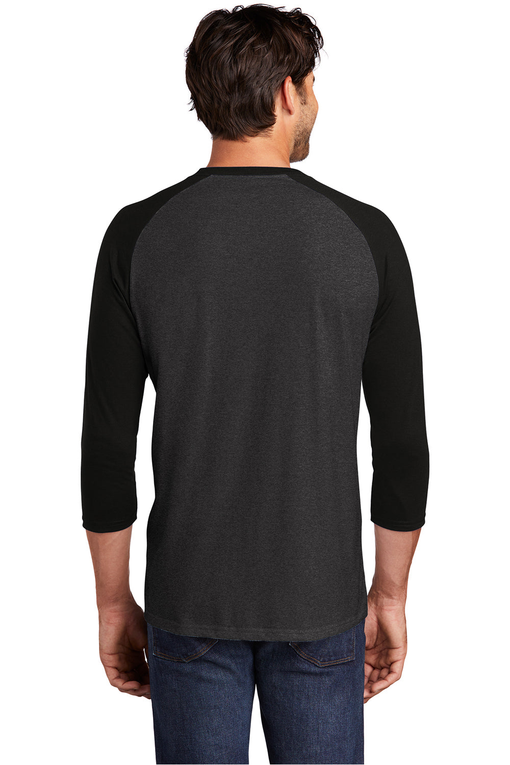 District DM136 Mens Perfect Tri 3/4 Sleeve Crewneck T-Shirt Black Frost/Black Model Back