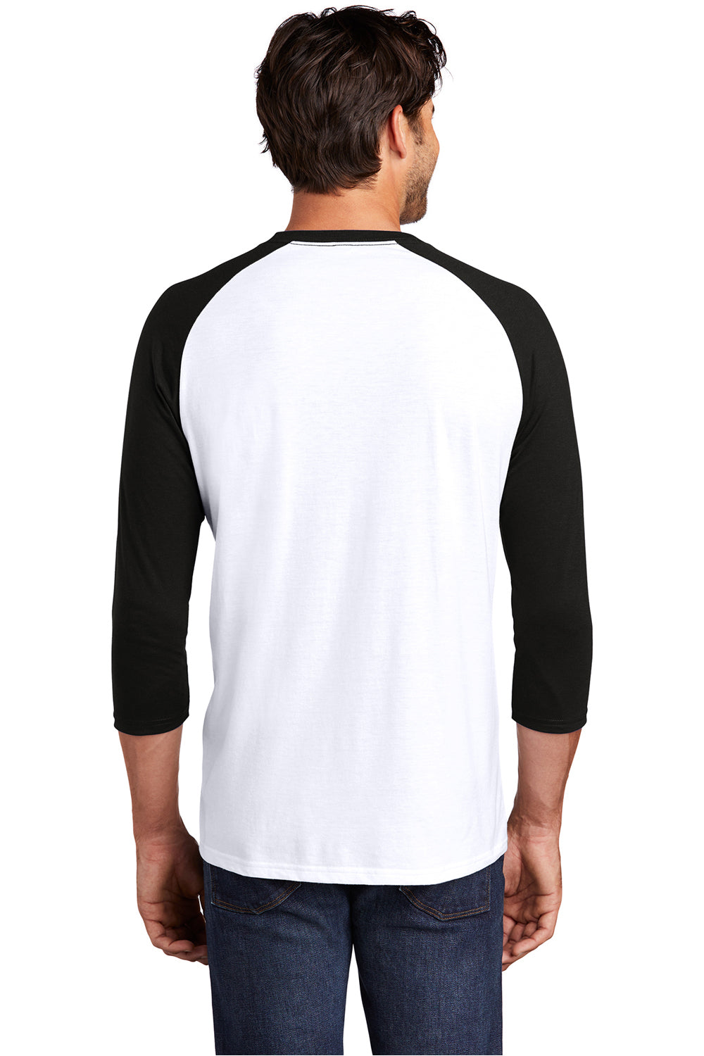 District DM136 Mens Perfect Tri 3/4 Sleeve Crewneck T-Shirt White/Black Model Back