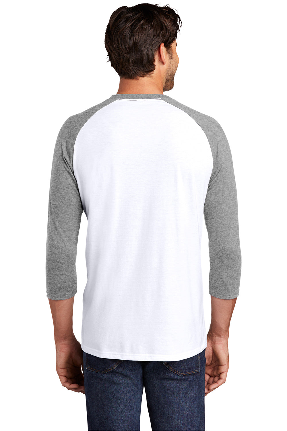 District DM136 Mens Perfect Tri 3/4 Sleeve Crewneck T-Shirt White/Grey Frost Model Back