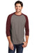 District DM136 Mens Perfect Tri 3/4 Sleeve Crewneck T-Shirt Grey Frost/Maroon Frost Model Front