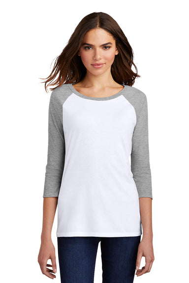 District DM136L Womens Perfect Tri 3/4 Sleeve Crewneck T-Shirt White/Grey Frost Model Front