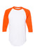 Augusta Sportswear 4420 Mens Raglan 3/4 Sleeve Crewneck T-Shirt White/Orange Flat Front