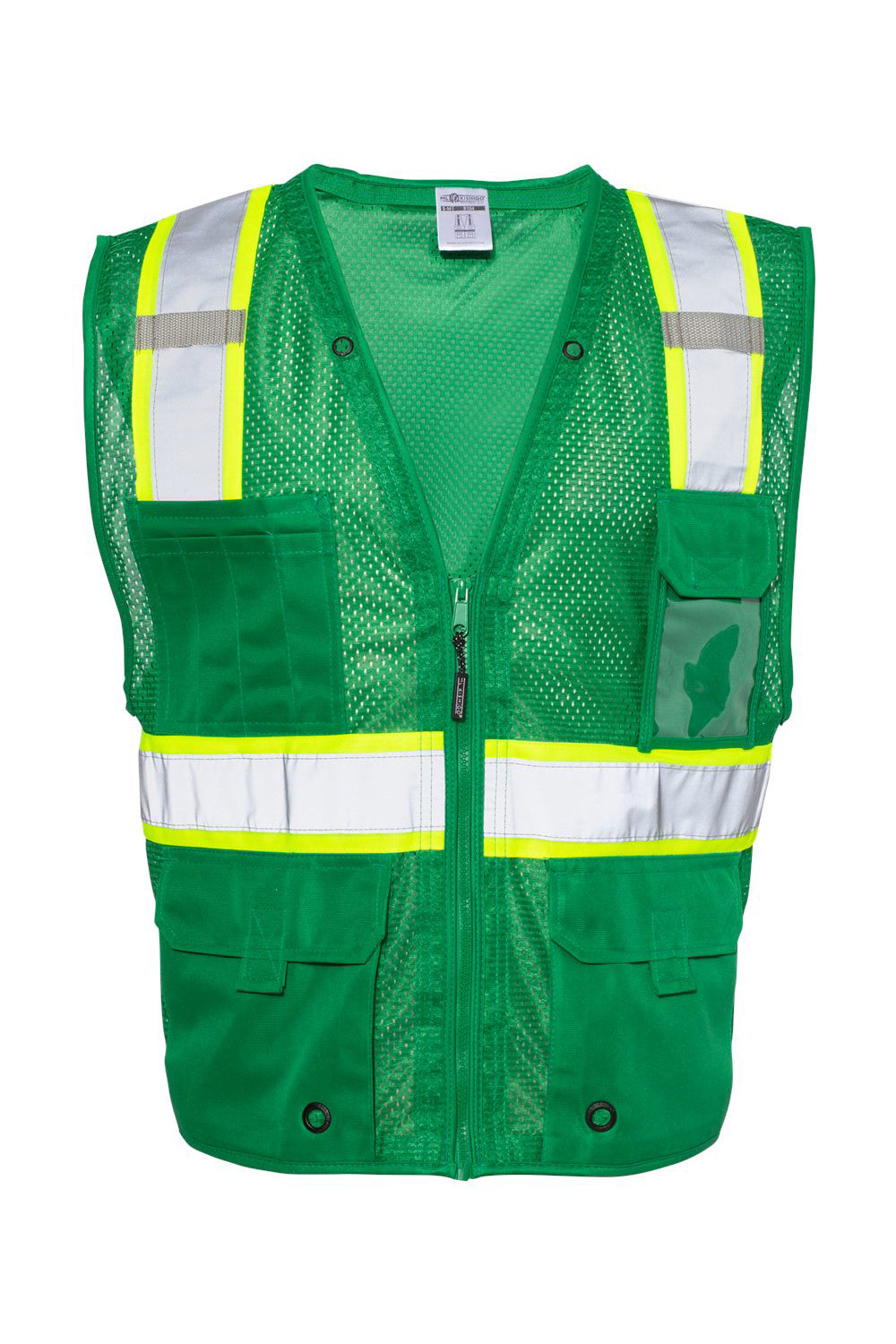 Kishigo B100-111 Mens EV Series Enhanced Visibility Multi Pocket Mesh Vest Green/Lime Green Flat Front