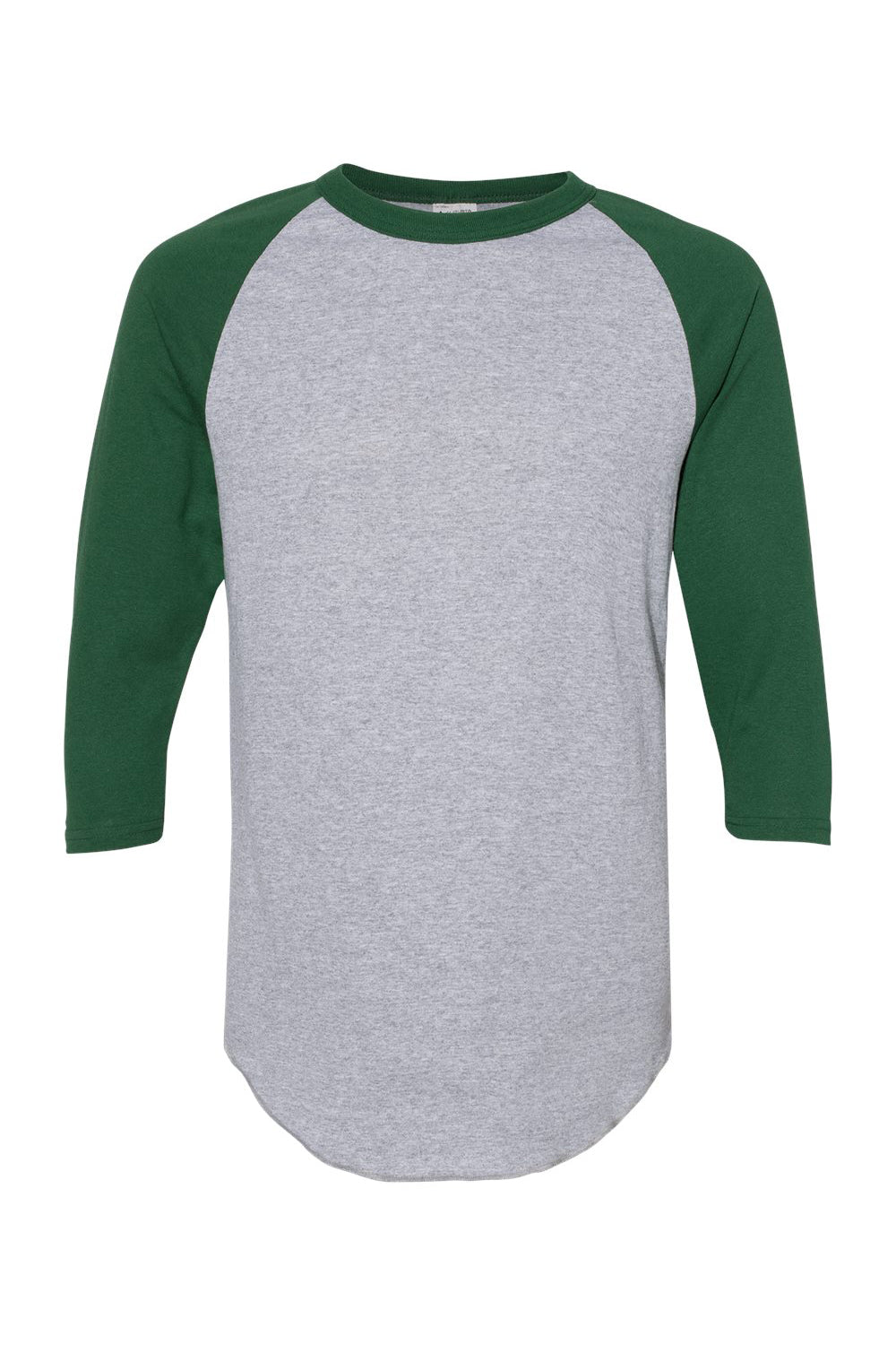 Augusta Sportswear 4420 Mens Raglan 3/4 Sleeve Crewneck T-Shirt Heather Grey/Dark Green Flat Front