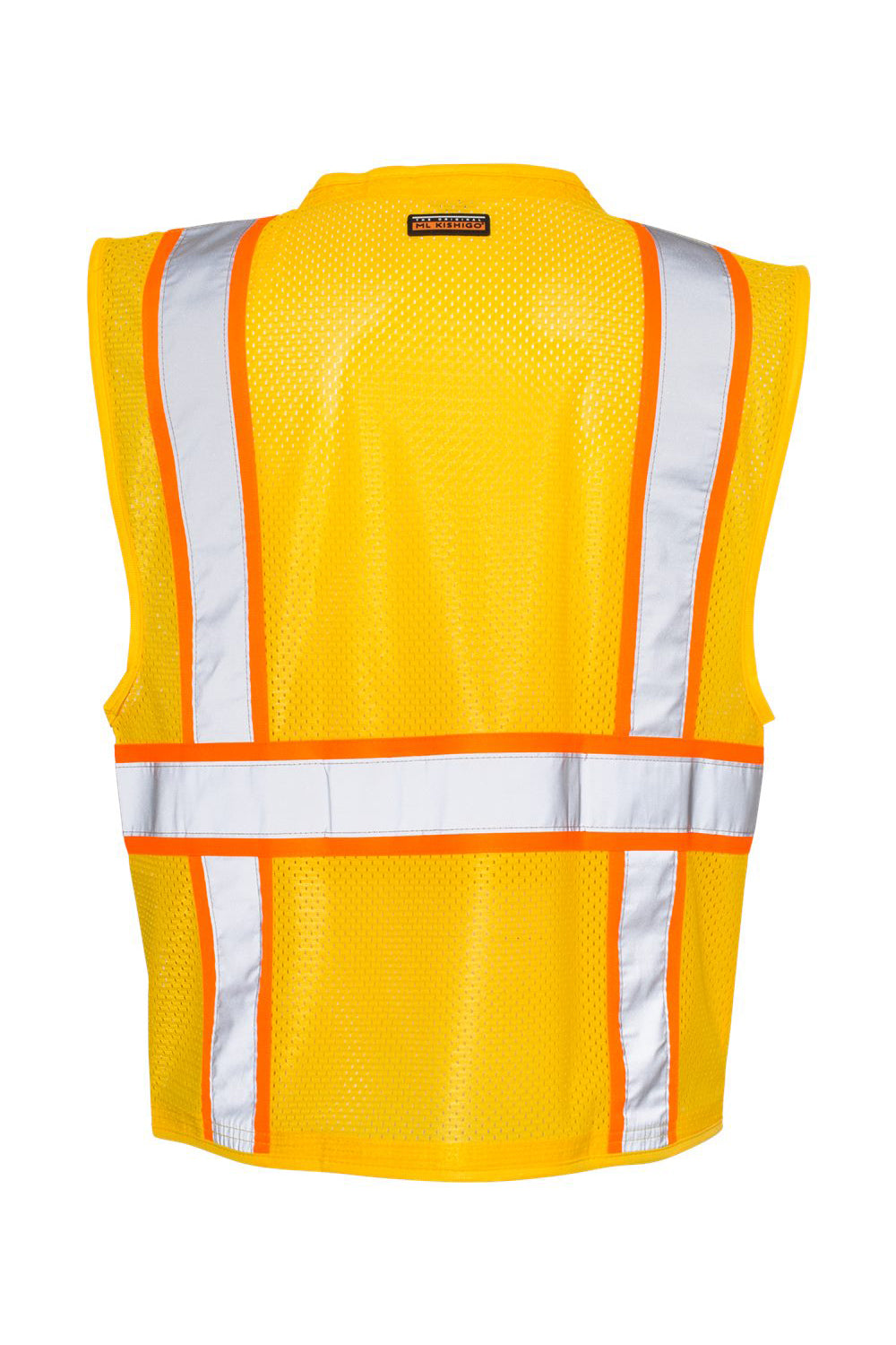 Kishigo B100-111 Mens EV Series Enhanced Visibility Multi Pocket Mesh Vest Yellow/Orange Flat Back