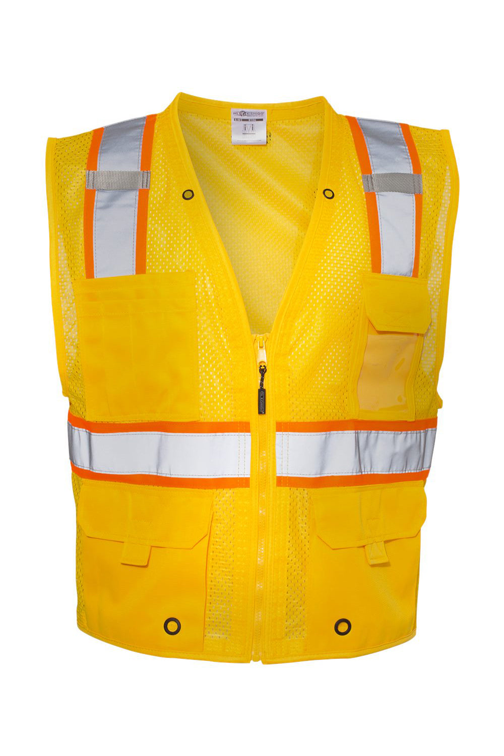 Kishigo B100-111 Mens EV Series Enhanced Visibility Multi Pocket Mesh Vest Yellow/Orange Flat Front