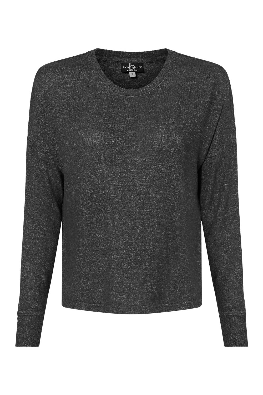 Boxercraft L06 Womens Cuddle Fleece Boxy Crewneck Sweatshirt Heather Charcoal Grey Flat Front