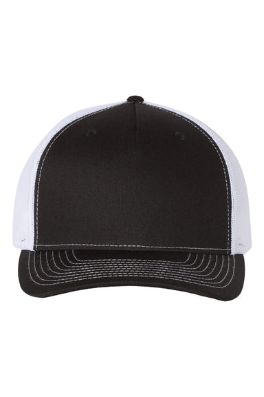 Richardson 112FP Mens 5 Trucker Hat Black/White Flat Front