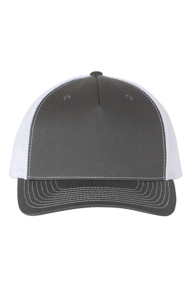 Richardson 112FP Mens 5 Trucker Hat Charcoal Grey/White Flat Front