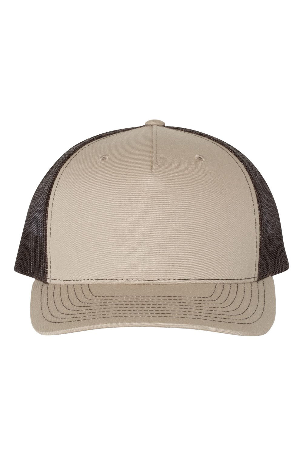 Richardson 112FP Mens 5 Trucker Hat Khaki/Coffee Brown Flat Front