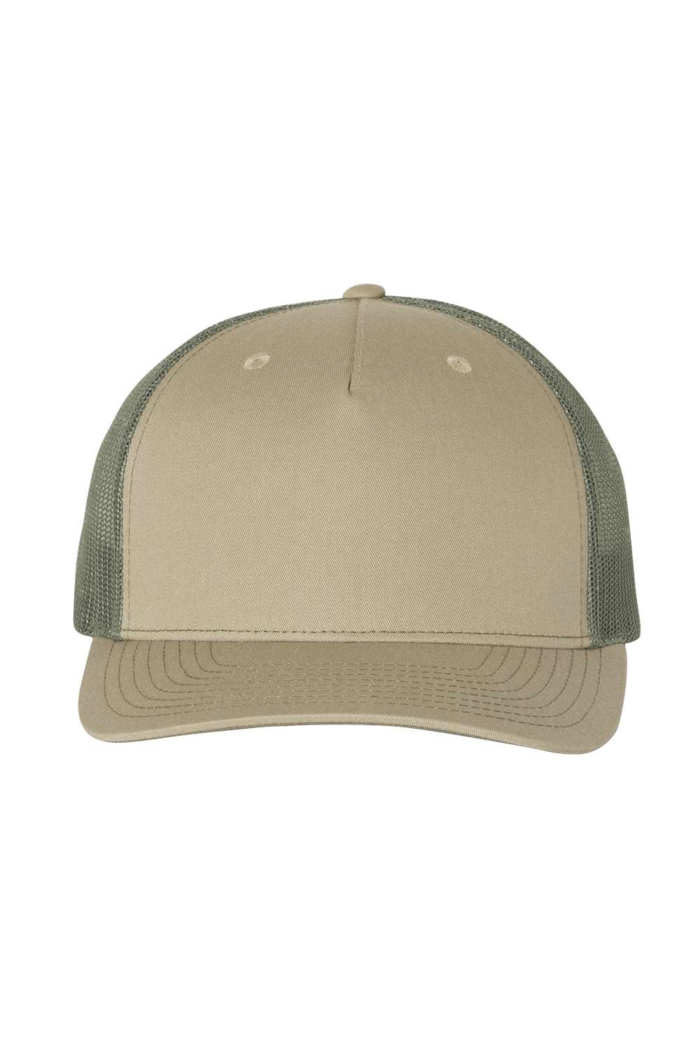 Richardson 112FP Mens 5 Trucker Hat Pale Khaki/Loden Green Flat Front