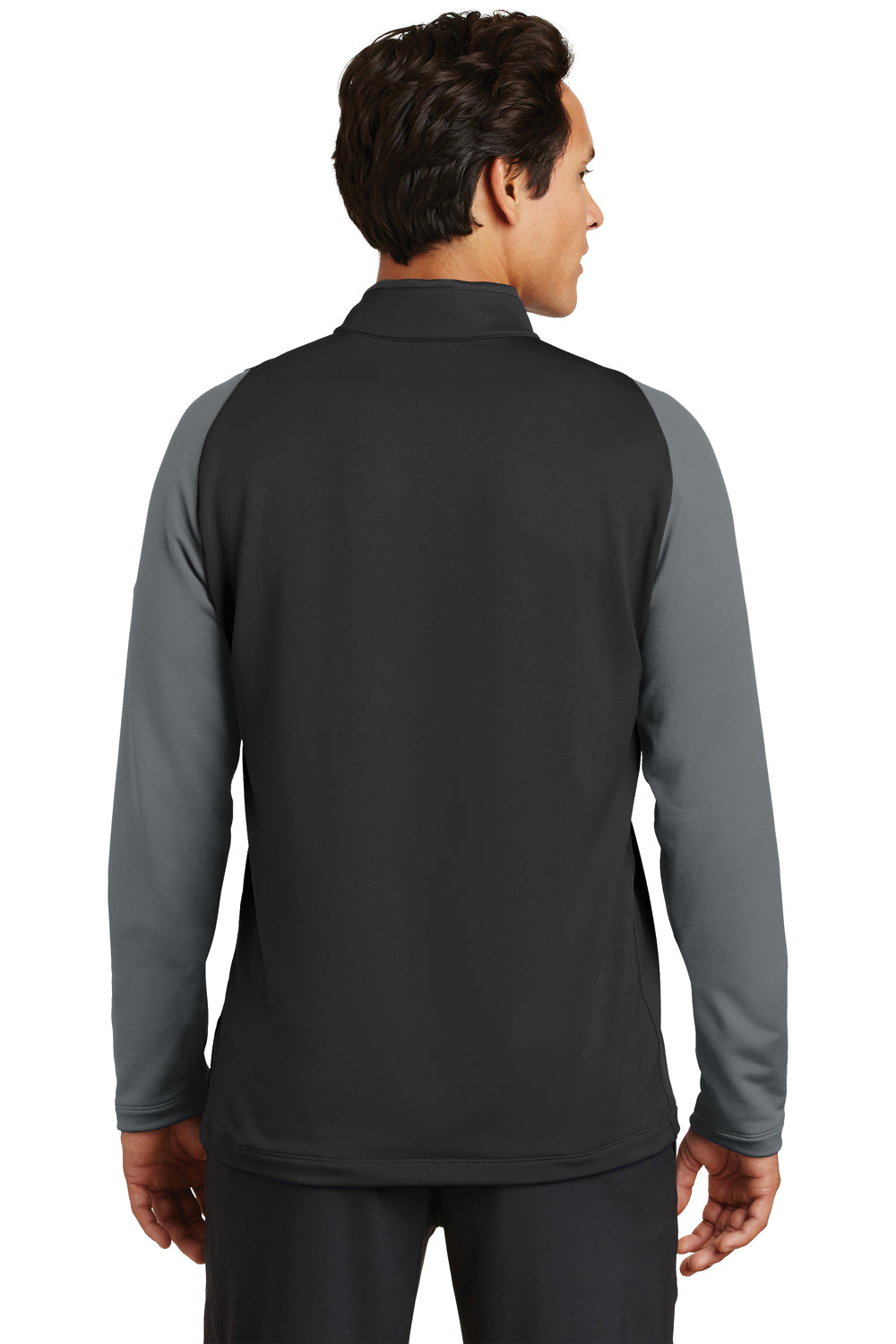 Nike 779795 Mens Dri-Fit Moisture Wicking 1/4 Zip Sweatshirt Black/Dark Grey Model Back